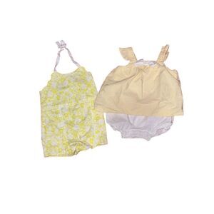 BUNDLE OF TWO girls JANIE & JACK BOW STRIPED 1-PIECE AND FLORAL ROMPER Glow Lemo